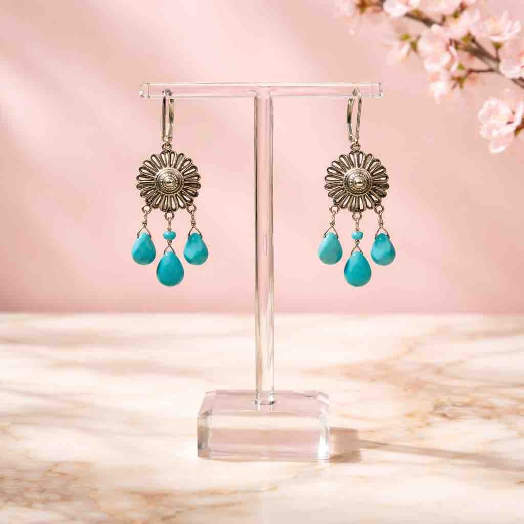 Sterling Silver Chandelier Earrings with Turquoise Teardrops