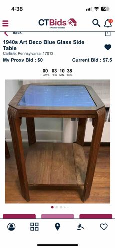 1940s Art Deco Blue Glass Side Table