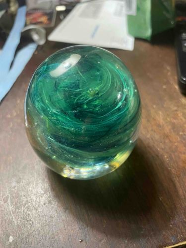 Irish Hand-Blown Green Swirl Glass Paperweight