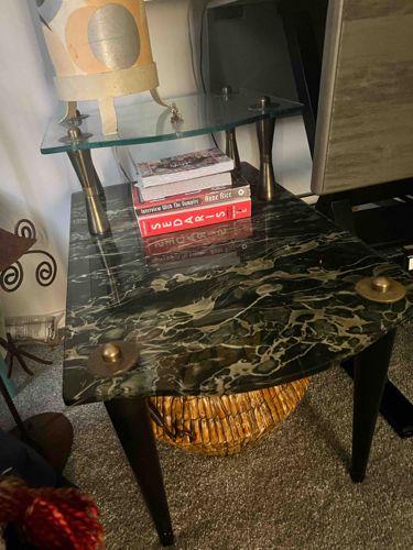 Mid-Century Modern Two-Tiered Side Table with Marble and Glass