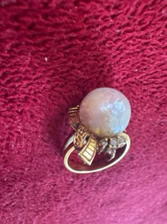 Gold Pearl and Diamond Ribbon Ring