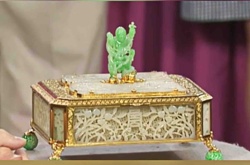 Gilt Bronze and Carved Jade Casket with Figural Finial