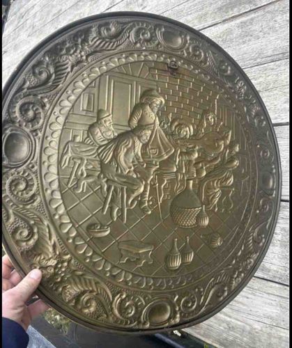 Embossed Brass Tavern Scene Wall Plaque