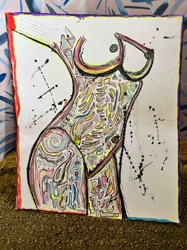 Stylized Female Torso Mixed Media Artwork