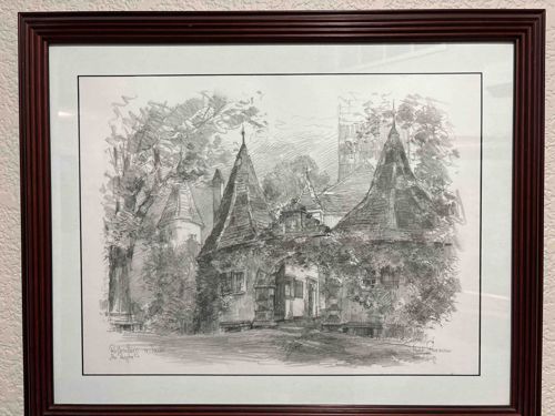 Framed Architectural Pencil Sketch of Rothenburg ob der Tauber
