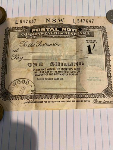 Australian Commonwealth Postal Note (One Shilling)