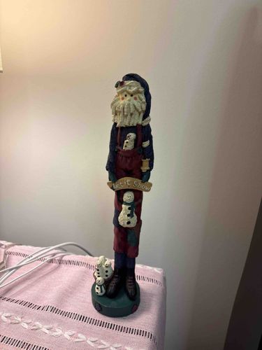 Folk Art Style Santa Claus Figurine with Snowmen