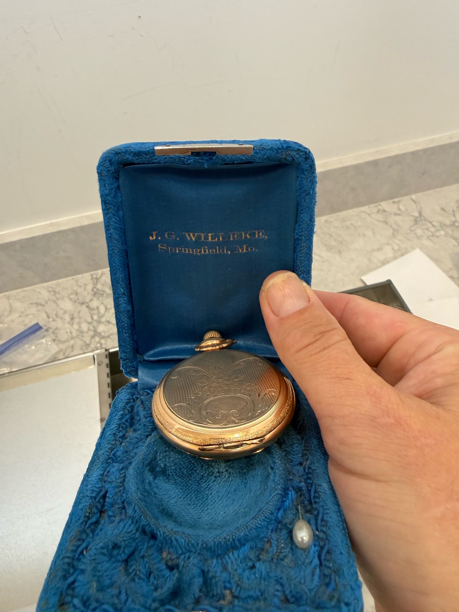 Submitted photo of Gold-filled pocket watch in fitted presentation box (unauthenticated)