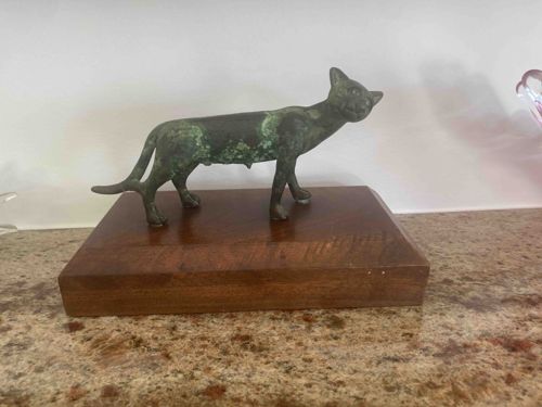 Bronze Capitoline Wolf Figurine on Wooden Base