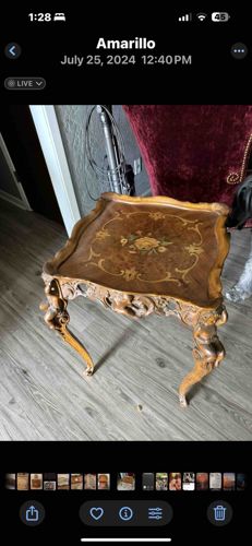 Italian Marquetry and Carved Wood Occasional Table