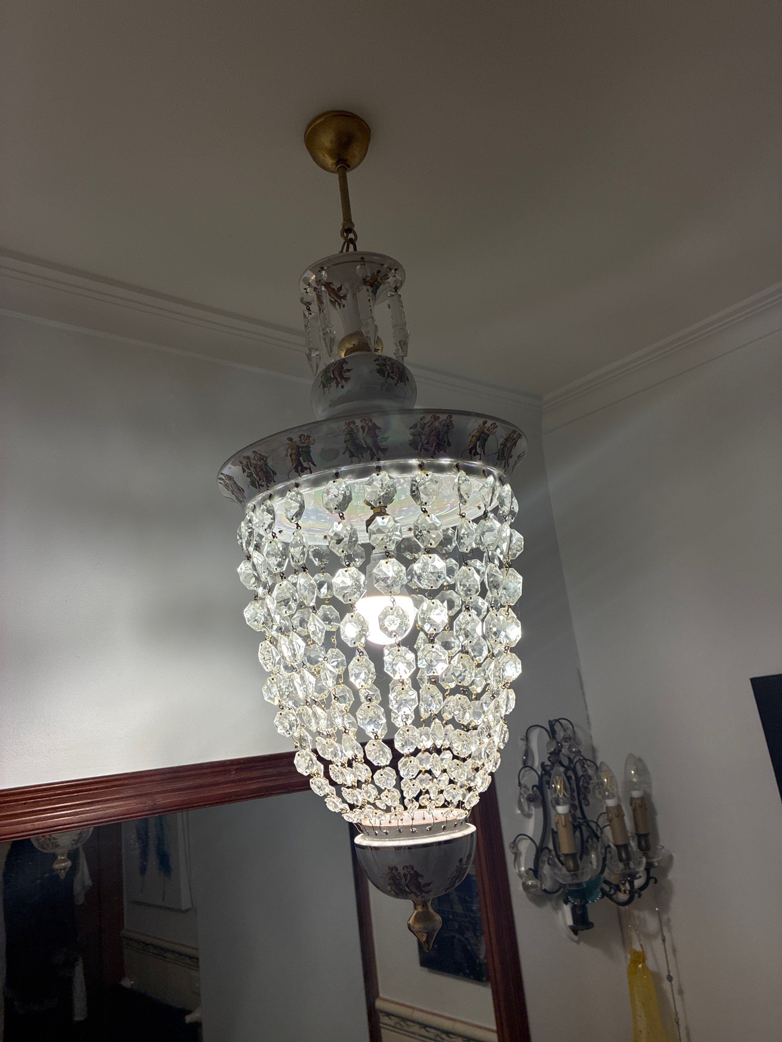 Submitted photo of Neoclassical style basket chandelier with crystal droplets