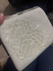 White Beaded Floral Clutch Bag