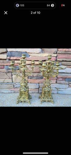 Pair of French Rococo Style Gilt Bronze 5-Light Candelabra