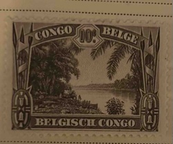 Belgian Congo 'River Landscape' Postage Stamp, 10 Centimes