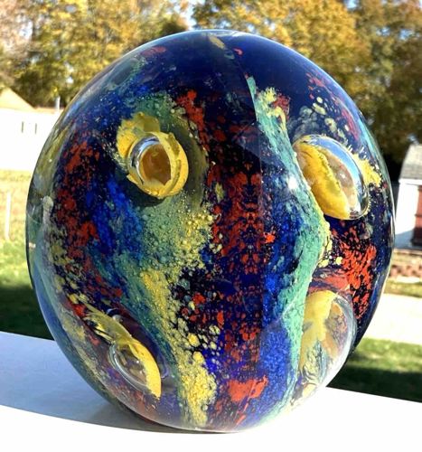 Hand-Blown Art Glass End-of-Day Paperweight