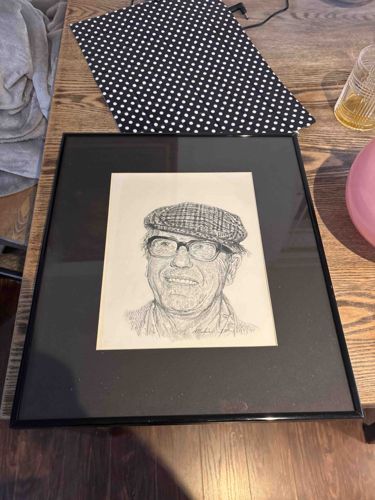Framed Pen and Ink Portrait Sketch of an Elderly Man