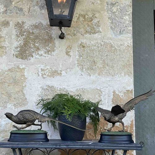 Pair of Bronze Patinated Pheasant Sculptures