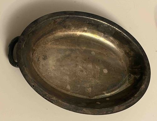 Oval Silver-Plated Serving Dish with Dark Handles