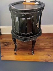 Distressed Black Round Glass Display Cabinet / End Table