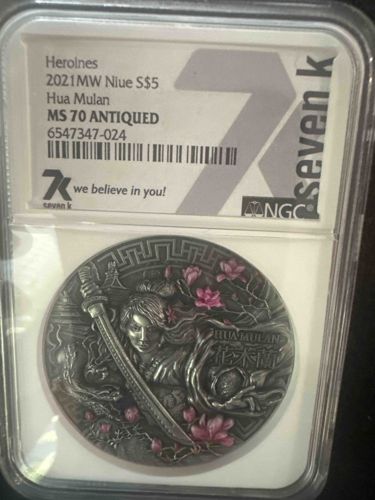2021 Niue $5 Hua Mulan Heroines MS 70 Antiqued Silver Coin
