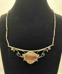 Sterling Silver Necklace with Oval Multicolored Stone Pendant