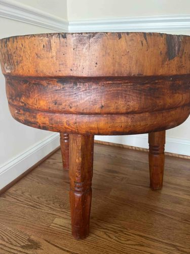 Antique Wooden Dough Bowl on Legs