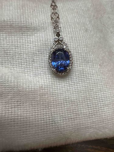 AAAA Grade Tanzanite and Sterling Silver Halo Pendant Necklace