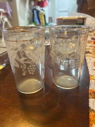 Vintage Gold Rimmed Grapevine Decorated Glasses (Set of 2)