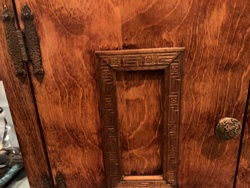 Vintage/Antique Oak Nightstand with Greek Key Carvings and Hammered Metal Hardware