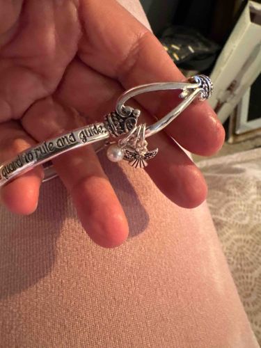 Inscribed Guardian Angel Hook-and-Eye Bangle Bracelet
