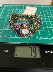 Multicolor Gemstone Floral Peacock Design Cuff Bracelet Watch