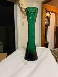 Tall Green Swirl Art Glass Vase