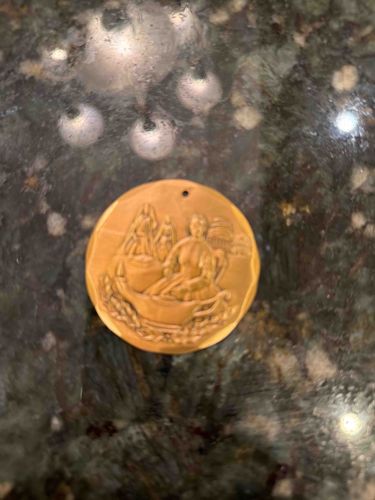 Vintage Carved Boxwood or Resin Commemorative Medallion