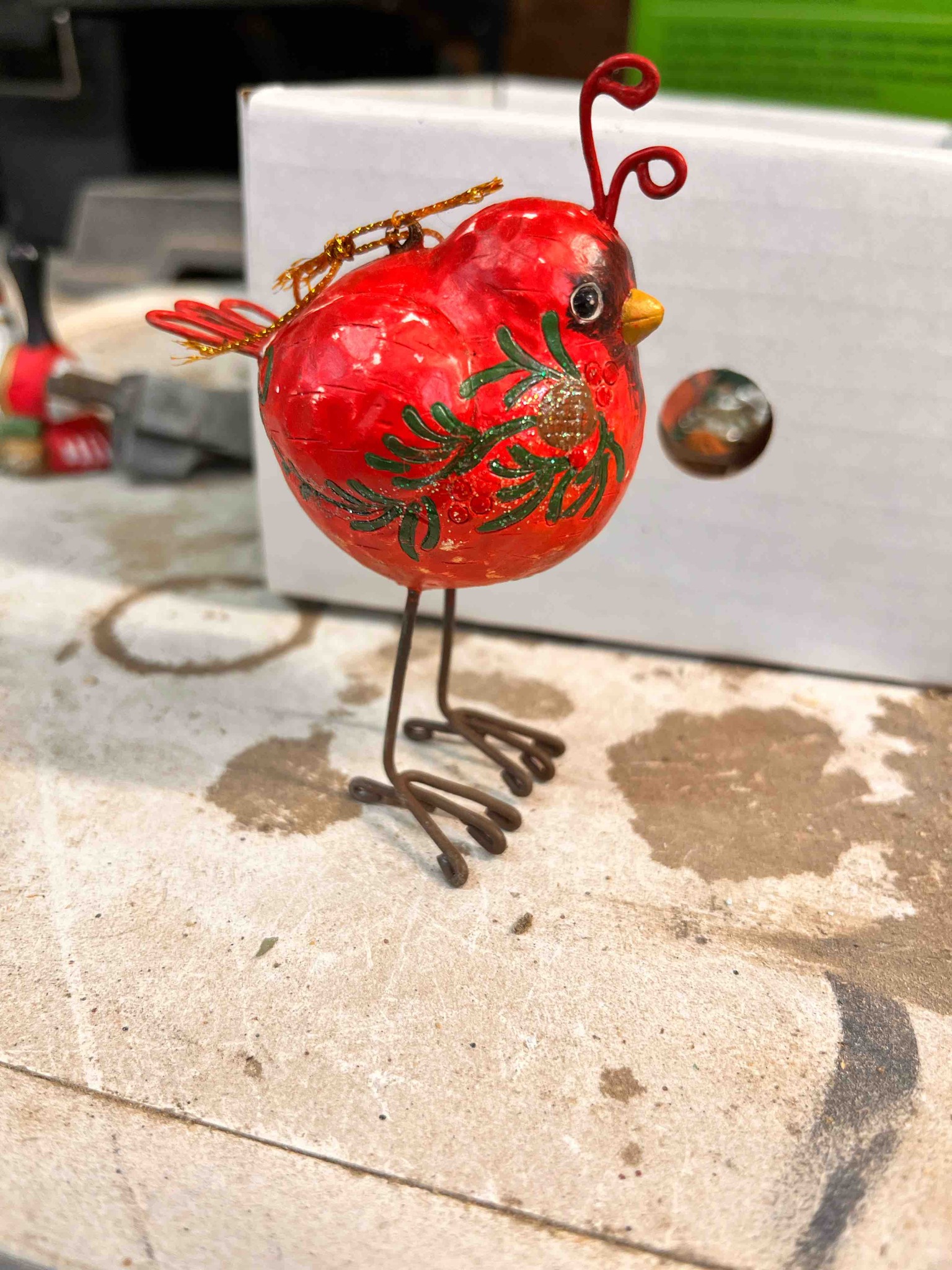 Folk-Art Style Cardinal Christmas Ornament Figurine