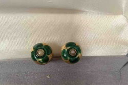Vintage/Antique Gold-Toned & Green Enamel Pearl Stud Earrings