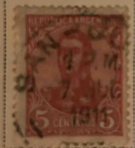 Argentine Republic 5 Centavos Stamp, 1915 issue, with Postmark