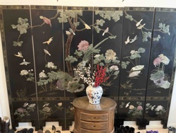 Six-Panel Chinese Lacquer and Carved Screen