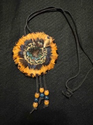 Feather and Beaded Bolo Tie or Pendant