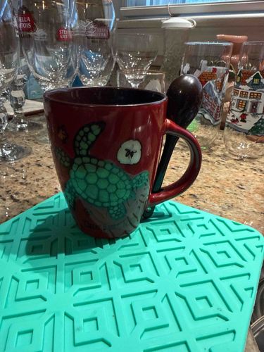 Red Painted Ceramic Mug with Sea Turtle Design