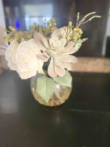 Artificial Floral Arrangement in Glass Bowl