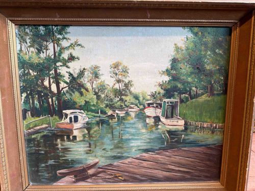 Riverside Dock Landscape Painting