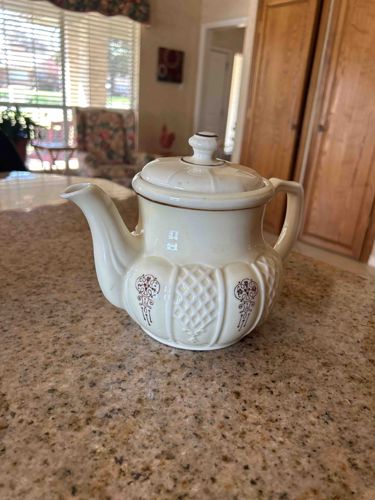 Mid-Century Ceramic Teapot with Lattice and Medallion Relief