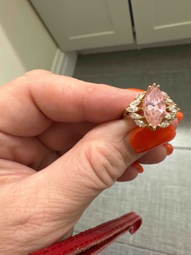 Marquise Pink Stone Ring with Clear Accents