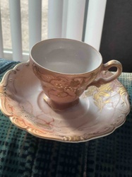 Shofu Marbled Pink and Gold Hand-Painted Tea Cup and Saucer