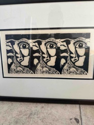 Triple-Faced Linocut Print