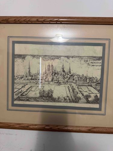 Framed Engraving of Münster, Germany Cityscape
