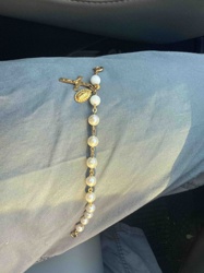Rosary Bracelet with Faux Pearls and Gold-Tone Charms