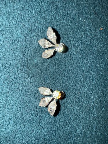 Filigree Leaf Stud Earrings with Rhinestone Centers