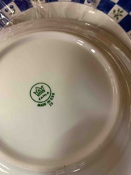 Kahla Porcelain Dinner Plate with Blue Checkered Rim, Made in GDR