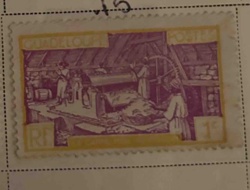 Guadeloupe 1F Postage Stamp - Sugarcane Mill Scene